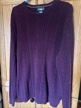 Eddie Bauer Men's Cable Crewneck Sweater - Burgundy